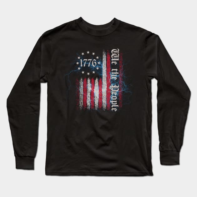 Distressed American flag 1776 lightening Long Sleeve T-Shirt by PixieMomma Co